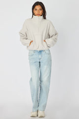 Grey Oversized Fit Long Sleeve Fleece Sweater