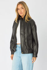 Black Bomber Jacket Washed Faux Leather