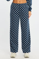 Blue Polka Dot Track Pants Wide Leg