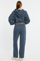 Blue Polka Dot Track Pants Wide Leg