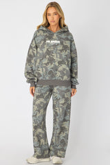 Green Print Track Pants Wide Leg