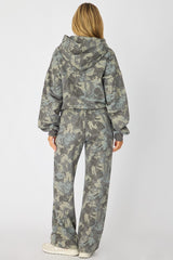 Green Print Track Pants Wide Leg