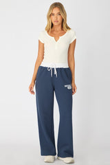 Blue Track Pants Contrast Waist