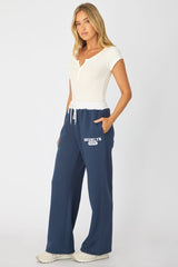 Blue Track Pants Contrast Waist