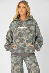 Green Print Hoodie Sweater Long Sleeve