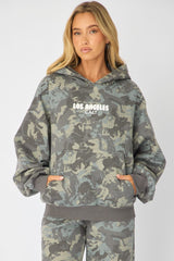 Green Print Hoodie Sweater Long Sleeve