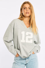 Grey V-neck Sweater Long Sleeve