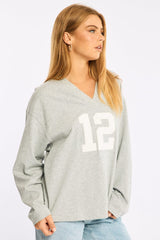 Grey V-neck Sweater Long Sleeve