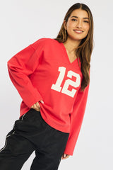 Red V-neck Sweater Long Sleeve