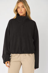 Black Oversized Fit Long Sleeve Fleece Sweater