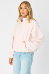 Pink Oversized Fit Long Sleeve Fleece Sweater