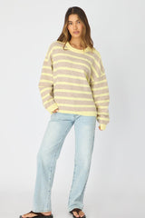Yellow Stripe Basic Stripe Knit Sweater Oversized
