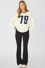 White Number Graphic Knit Sweater