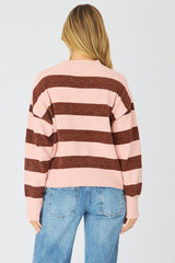 Pink Stripe Chenille Stripe Knit Sweater
