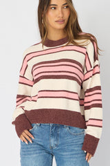 Brown Stripe Chenille Stripe Knit Sweater