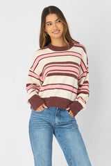 Brown Stripe Chenille Stripe Knit Sweater