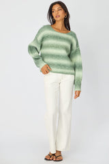 Green Abstract Ombre Stripe Knit Sweater Boat Neck