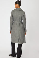 Grey Belted Coat Knee Length Long Sleeve