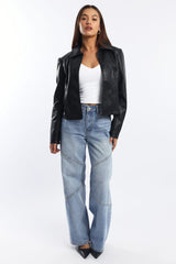 Black Faux Leather Jacket Long Sleeve