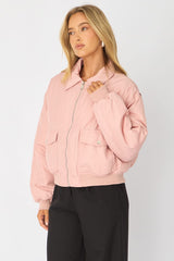 Pink Bomber Jacket Collared