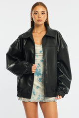 Black Bomber Jacket Faux Leather