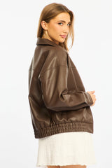 Brown Bomber Jacket Faux Leather