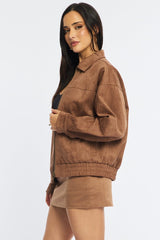 Beige Bomber Jacket Suede