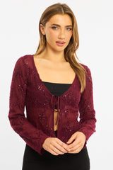 Red Cardigan Long Sleeve Sequin