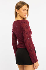 Red Cardigan Long Sleeve Sequin