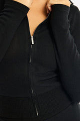 Black Zip Through Cardigan Soft Touch