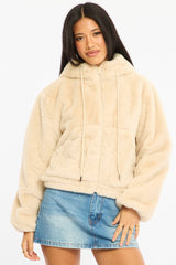 Beige Faux Fur Jacket Hoodie