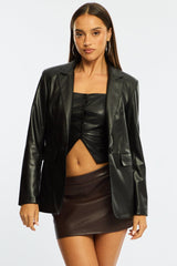 Black Oversized Blazer Faux Leather