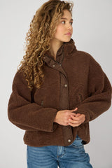 Brown Sherpa High Neck Jacket Teddy