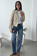 Beige Bomber Jacket Twill