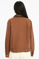 Brown Worker Jacket Faux Leather Collar