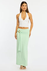Green Hardware Maxi Skirt Mid Rise Side Split Lined