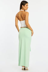 Green Hardware Maxi Skirt Mid Rise Side Split Lined