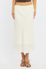 White Midi Skirt Mid Rise Chiffon Lined
