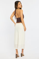 White Midi Skirt Mid Rise Chiffon Lined