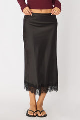 Black Midi Lace Hem Skirt