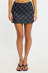 Blue Check Mini Skort Skirt Mid Rise A-line Shorts Lined