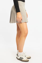 Grey Pleated Skirt Mid Rise Longline
