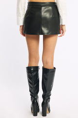Black Pu Mini Skort Skirt Mid Rise Faux Leather