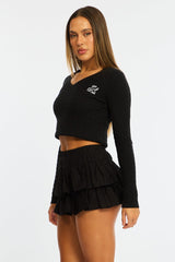 Black Mini Ruffle Skort Skirt Elasticated Waist Textured