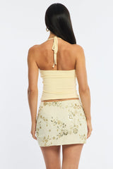 Yellow Sequins Mini Skirt Mid Rise Lined