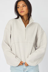 Grey Oversized Fit Long Sleeve Fleece Sweater