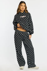 Black Polka Dot Track Pants Wide Leg