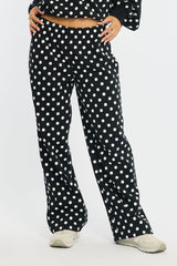 Black Polka Dot Track Pants Wide Leg