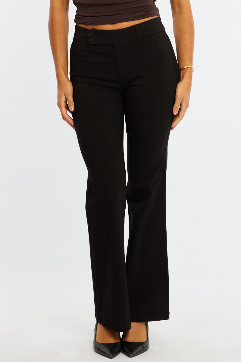 Black Work Wear Pants Mid Rise