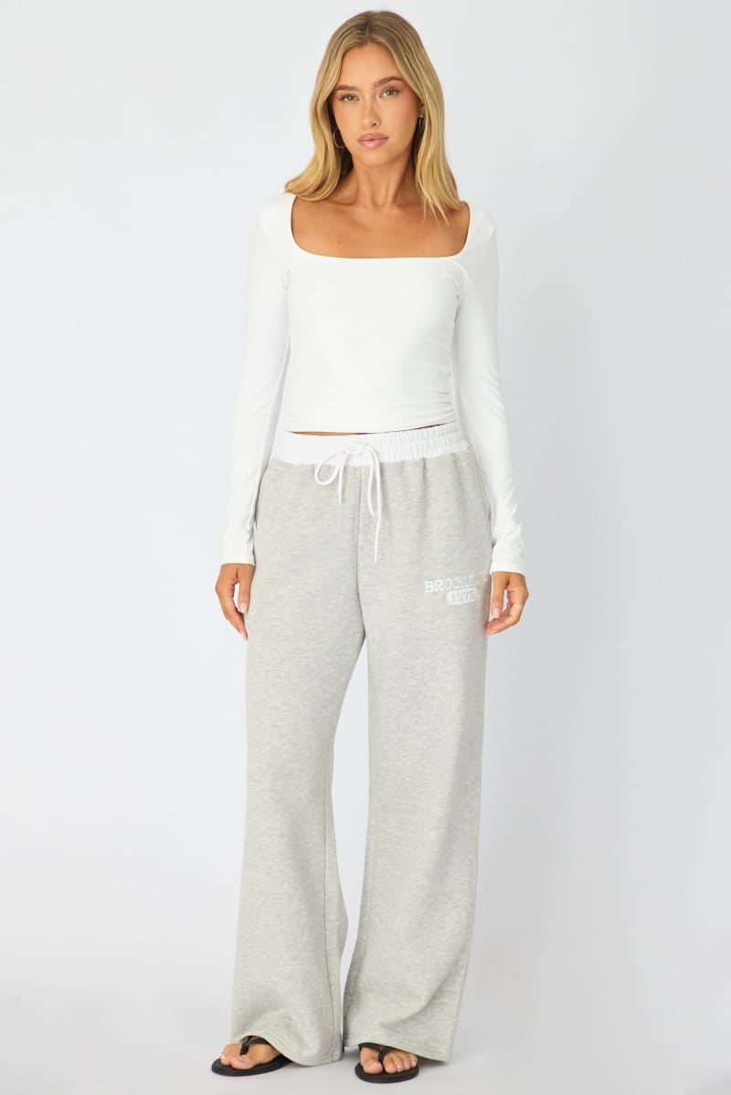 Grey Track Pants Contrast Waist